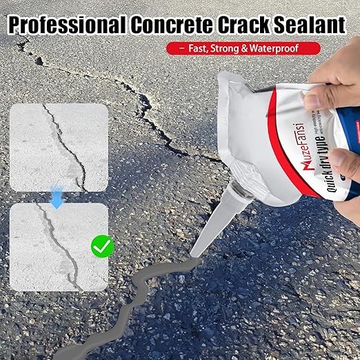 Concrete Crack Filler, Waterproof Cement Sealant, Flexible Caulking Glue, for Outdoor Driveway, Walkway, Patio, Wall and Foundation Cracks (4 Pack)