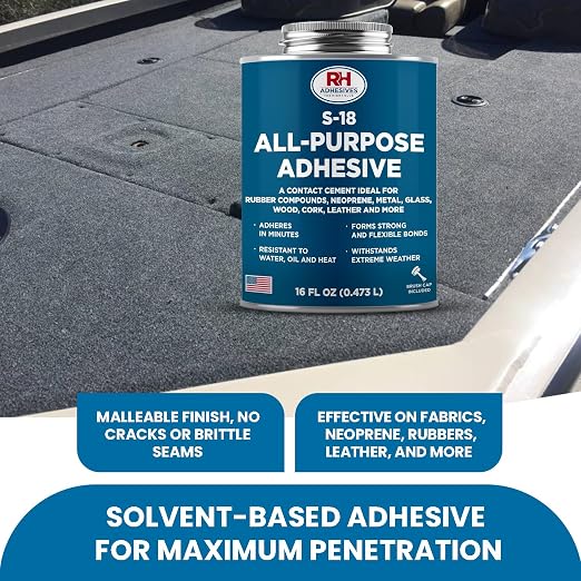 S-18 All-Purpose Adhesive, 16 oz. can - Multi-Purpose, Rubber, Metal, Leather, Felt, Wood, Neoprene, Glass, Flexible, Waterproof, Long Lasting - RH Adhesives