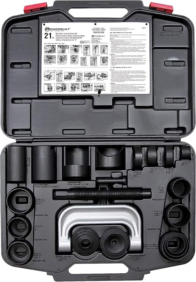 Powerbuilt Ball Joint and U-Joint Service Tool Set, Remove and Install, Ford, GM, Dodge, Adapters Included - 648602