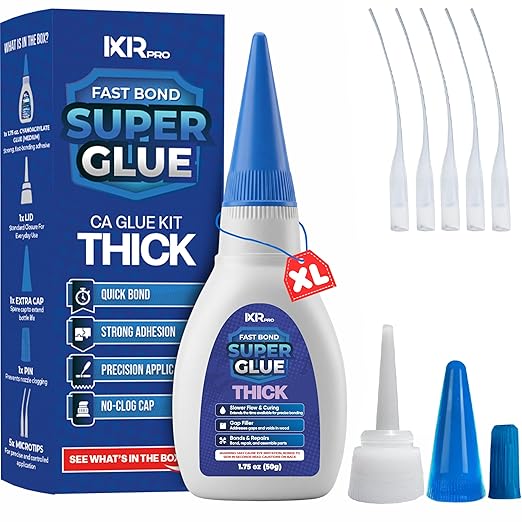 CA Glue Thick Viscosity Kit,1.75 oz. Cyanoacrylate Glue, Heavy-Duty Super Glue for Gap-Filling, Wood, Metal, Plastic, Furniture Repair, High-Strength Adhesive for Vertical and Overhead Surfaces
