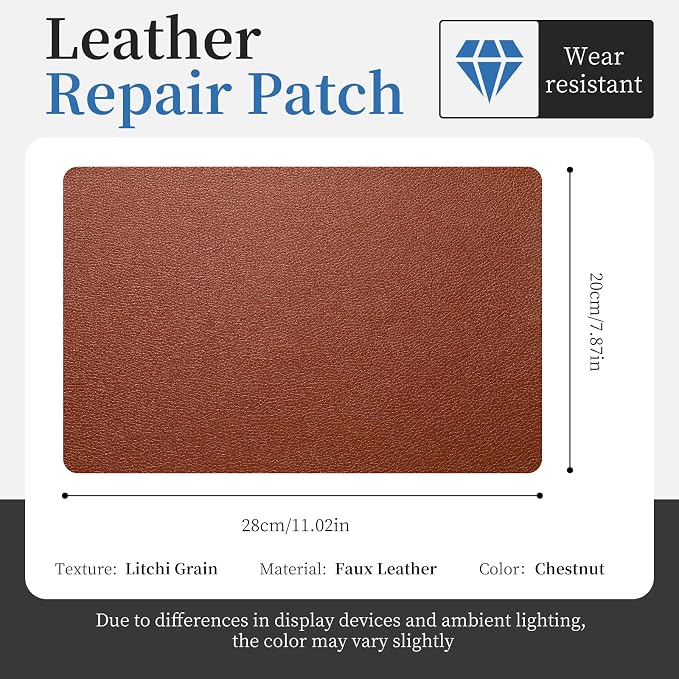 Fadoub Leather Repair Patch Tape Self-Adhesive, 8x11In Heavy Duty Vinyl Patch, Leather Repair Kit for Furniture, Sofa, Couch, Office Chair, Car Seat, Car Interior((Chestnut Brown)