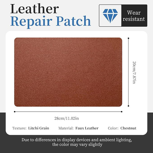 Fadoub Leather Repair Patch Tape Self-Adhesive, 8x11In Heavy Duty Vinyl Patch, Leather Repair Kit for Furniture, Sofa, Couch, Office Chair, Car Seat, Car Interior((Chestnut Brown)