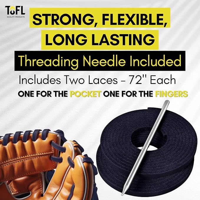TOFL Softball and Baseball Glove Lace Kit | Mitt Lace Glove Repair Lacing Kit | 2 Leather Laces with Lacing Needle for Catchers Glove