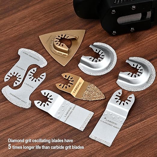 8Pcs Diamond Carbide Oscillating Blades, 5 Types Universal Grout Oscillating Multi Tool Blades for Grout Removal, Cleaning Mortar, Soft Tile Cut