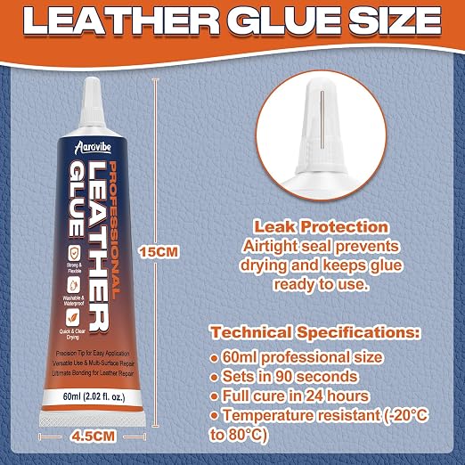 Leather Glue, 60ml Strong & Flexible Leather Adhesive-Waterproof | Quick-Dry & Clear Repair Glue for Shoes, Jackets, Handbags, Sofas, Car Seats & More – Long-Lasting Bond for Durable Fixes