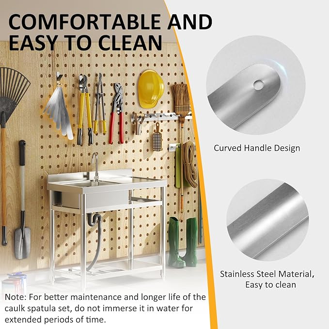 958-G01 Caulking Spatula Set, Multi-Purpose Caulking Tooling 7-Piece, Stainless Steel Circular Fixed Caulking Knife Set, Widths from 3/8” to 1-1/2”, Easy to Handle Spatula Set