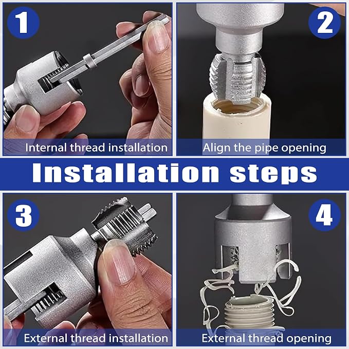 2-in-1 PVC Pipe Threader Kit with 1/2" & 3/4" Dies - Complete Dual Function Internal & External Threading Set Includes PTFE Tape & Gloves, Drill Compatible for DIY Plumbing & Home Repairs