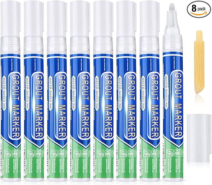 Zonon Grout Wall Pen Tile Paint Markers Grout Repair Sealer Pen for Bathrooms Kitchen Porch Patio Repair Refresh(White,8 Pieces)