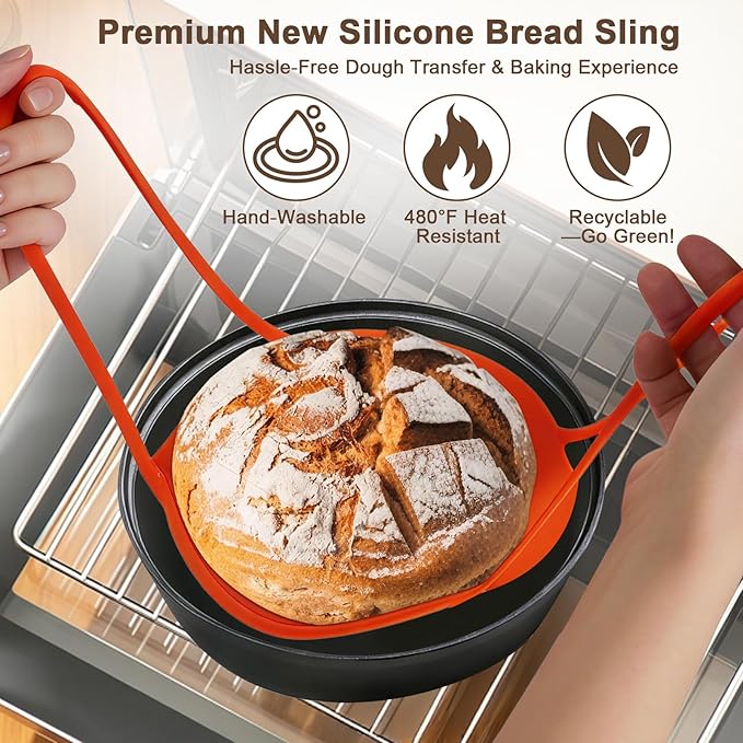 JOCXSPI Silicone Sourdough Starter Kit, Upgraded & Thickened 9" Round & 10" Oval Banneton Bread Proofing Basket, Foldable, Non-Stick Sourdough Basket with Bread Sling & Baking Supplies Tools