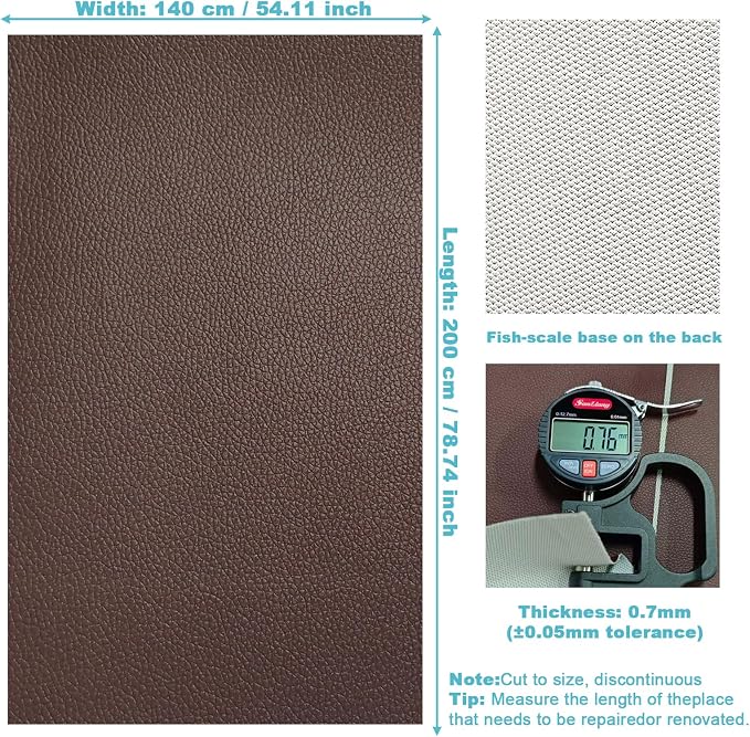 Brown Faux Leather Fabric, 78" x 55" Grained Lychee Vinyl Upholstery Material, Soft Synthetic Leather, for Upholstery Crafts, Furniture Sofa Reupholstery, Boat Seats, Car Interior and DIY Crafts
