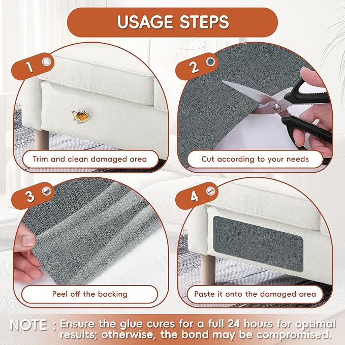Linen Fabric Repair Tape 4x79 Inch, Self Adhesive Couch Patch Repair Fabric Tape for Furniture, Linen Patch Kit for Couch, Carpet, Upholstery, Chair, Sofa, Pillows, Bag (Coarse, Dark Grey)