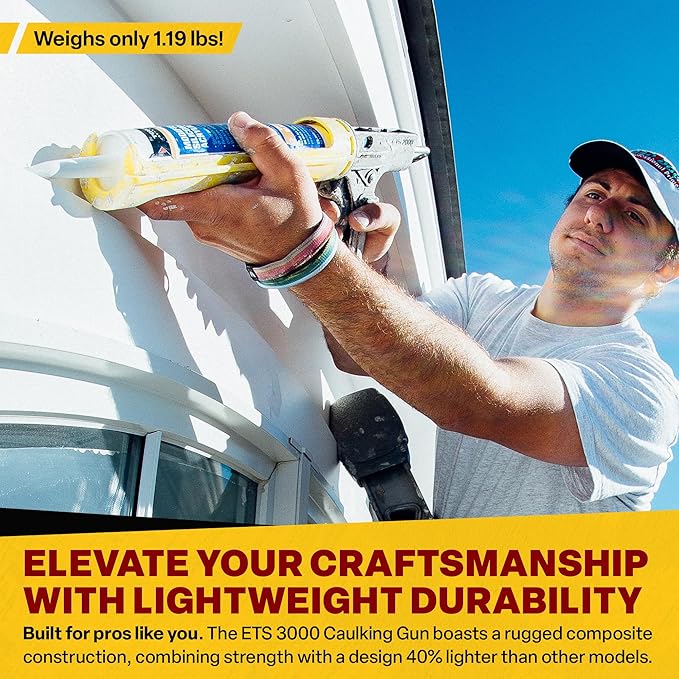 Dripless Brand ETS3000 Composite Caulk Gun for gunning 10oz / 300ml Sealant or Adhesive Cartridges - 18:1 Thrust Ratio - Unibody Revolving Cradle - Optional Drip/Dripless switch - ProBuilder Grade