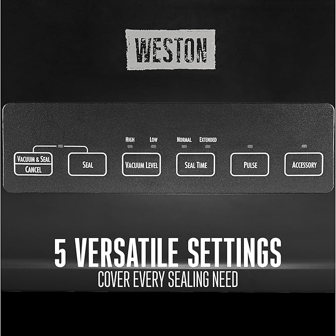 Weston Vacuum Sealer Machine for Food Preservation & Sous Vide, Seals Bags up to 11” Wide, 110 Watts, 22.5” HG Strength, Pulse Function, Includes Roll Storage and Starter Pack, Black (65-3001-W)