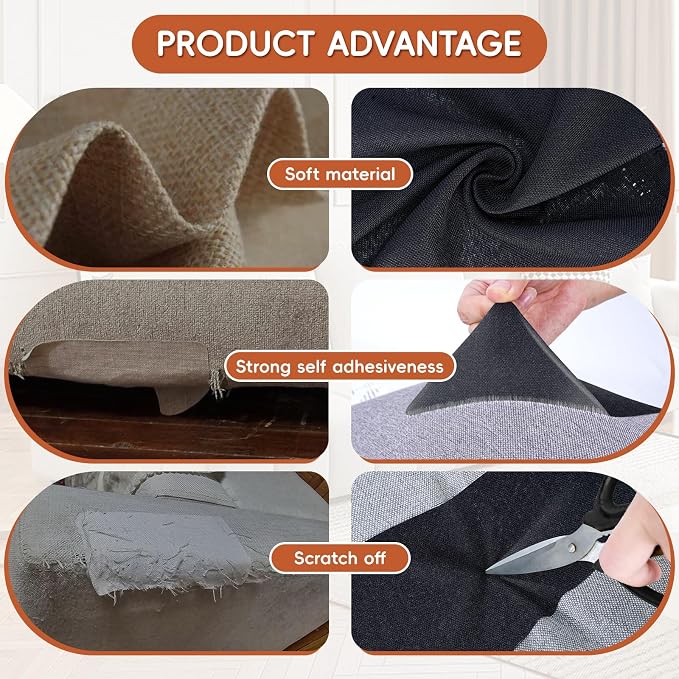 Linen Fabric Repair Tape 4x79 Inch, Self Adhesive Couch Patch Repair Fabric Tape for Furniture, Linen Patch Kit for Couch, Carpet, Upholstery, Chair, Sofa, Pillows, Bag (Coarse, Black)