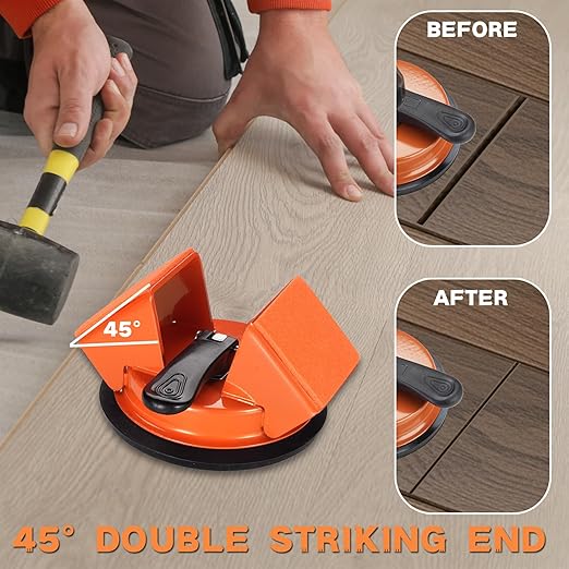 REXBETI Floor Gap Fixer Tool, Plank Gap Repair Kit, Heavy Duty Suction Cup Laminate Flooring Tool, Double 45° Widened Striking Face, 10pcs Sticky Pads for Fixer Laminate/Vinyl Flooring/Hardwood