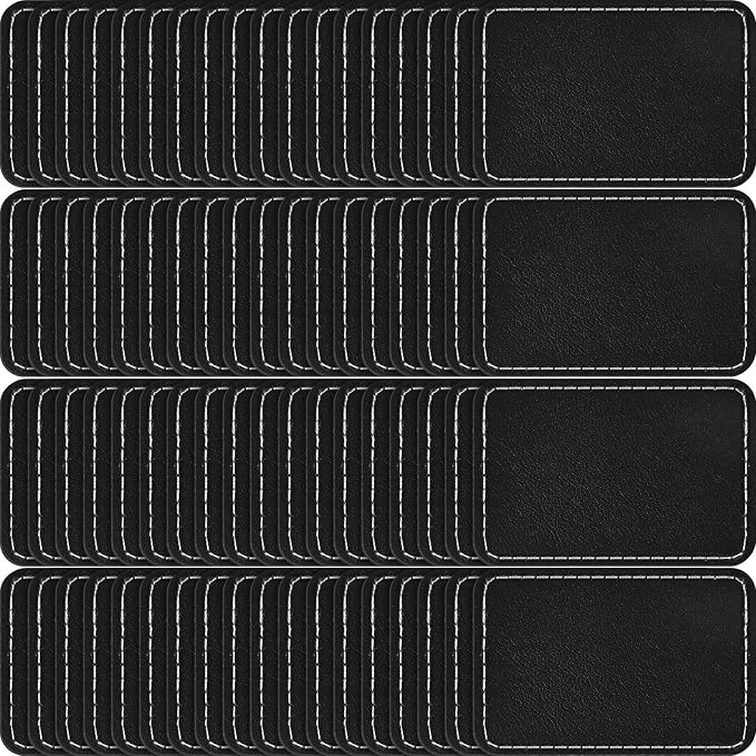Dunzy 60 Pcs Leather Hat Patches Blank Leatherette Hat Patch with Adhesive Rectangle Laserable Leatherette Patch for Hats Custom Fabric Sew Laser Engraving DIY(Black,3 x 2 Inch)