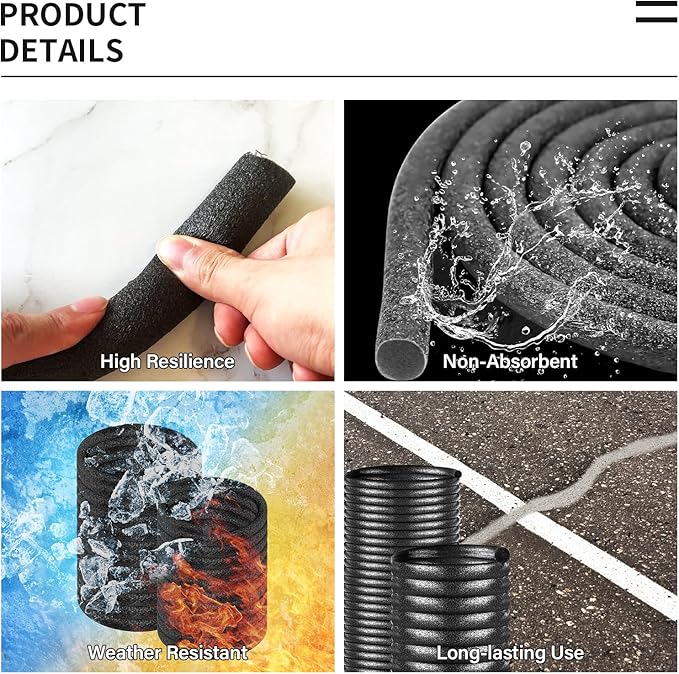 Backer Rod Foam Caulk Saver Concrete Crack Filler for Cement Asphalt Driveway Wall Cracks Concrete Expansion Joint Filler Strips Backing Rod 1 inch 1/2 inch 1/4 inch (Black, 2 Inch x 6.6 Feet)