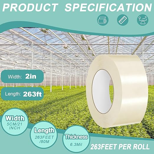 2Inch Heavy Duty Greenhouse Repair Tape 6.3Mil Thick 263Ft-UV & Waterproof PE Patch Tape for Small Holes,Thin Gaps,Mini Hoop House-Instantly Fix Cracks & Tears