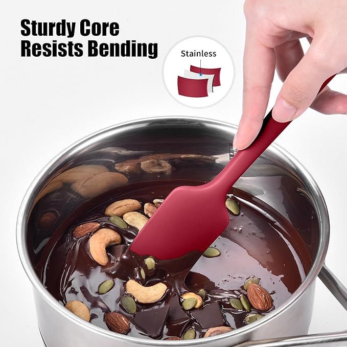 600°F Heat Resistant Small Spatula, Doosu Mini Food-Grade Silicone Bowl Scraper Compact Flexible Kitchen Cooking Baking Tool for Scraping Jar Jams Nut Butters & Mixing Stirring Sauce (Red)