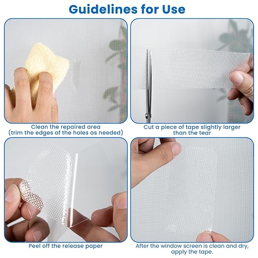 White Window Screen Repair Tape 4" x 35 FT Fiberglass Adhesive | Strong adhesive fiberglass screen repair tape; fixes holes & tears cut&stick indoor/outdoor window door use