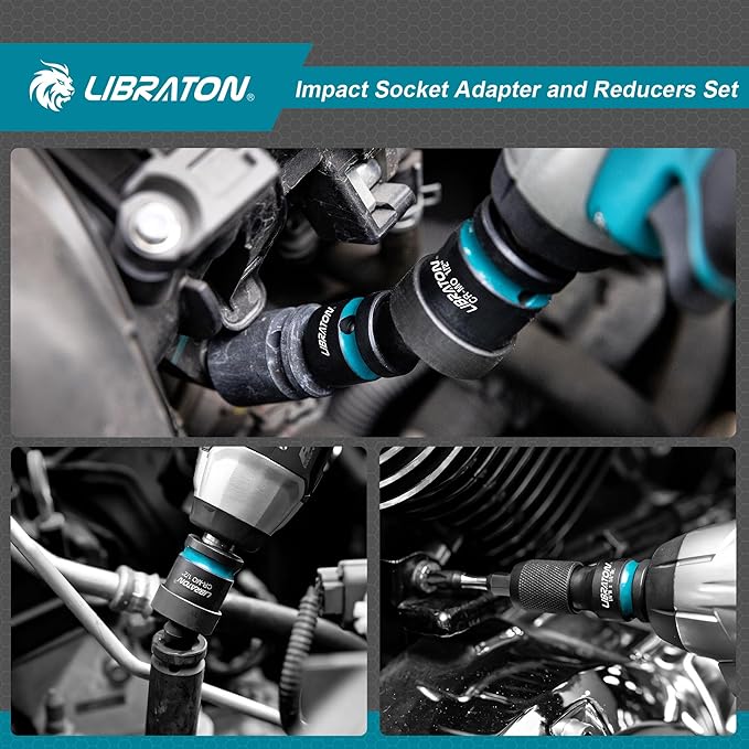 LIBRATON Impact Socket Adapter and Reducer Set 11PCS, Socket Adapter Reducers, Swivel Socket Adapters, Impact to 1/4 Hex Converters, Impact Wrench Adapters for Automotive Repair, with Blow Molded Box