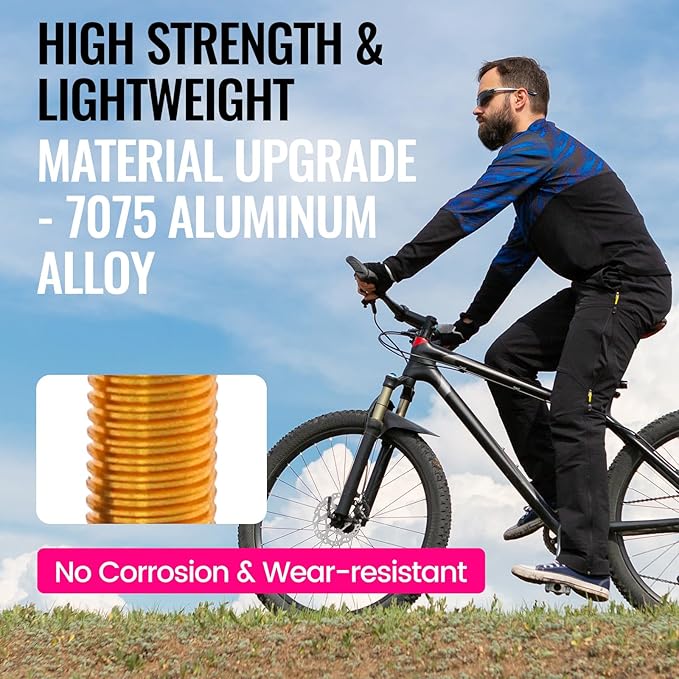 RideNow Tubeless Presta Valve Stems, 45mm Super Light 7075 Aluminum Alloy Presta Tubeless Valve Stem Kit with Valve Core Remover Tool and Valve Stem Caps, Multiple Color and Size Options(Pair), Gold