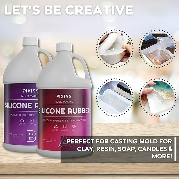 Silicone Mold Making Kit Liquid Silicone Rubber (25 kg/6 Gallon Kit) with Accessories Kit (3-Pack) - Mixing Ratio 1:1 - Bubble Free Translucent Clear Silicone Mix for Silicone Rubber Mold Making
