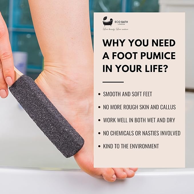 Eco Bath London Natural Pumice Foot File Black Flat - Callus Remover for Feet, Dead Skin Heel Scrubber, Pedicure Foot Care Tool for Cracked Dry Heels, Callus Dead Skin Remover for Women and Men