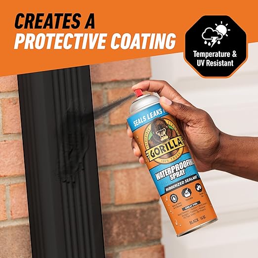 Gorilla Waterproof Patch & Seal Rubberized Sealant Spray, Black, 16 Ounce (Pack of 1) - Seals Out Water, Air, and Moisture