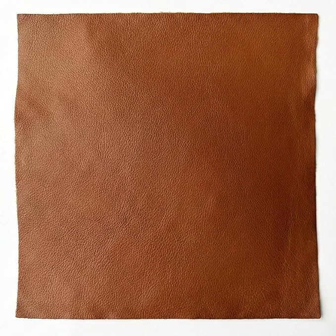 Natural Grain Cow Leathers: 12'' x 12'' Pre-Cut Leather Pieces (Cognac, 5 Pieces)