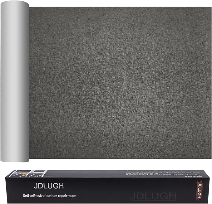 JDLUGH Sofa Leather Repair Patch Tape, Large Self Adhesive Couch, Car Seat, Office Chair, Leather Furniture, Vinyl Repair Patch Kit for Furniture (15x60 Inch, Grey)