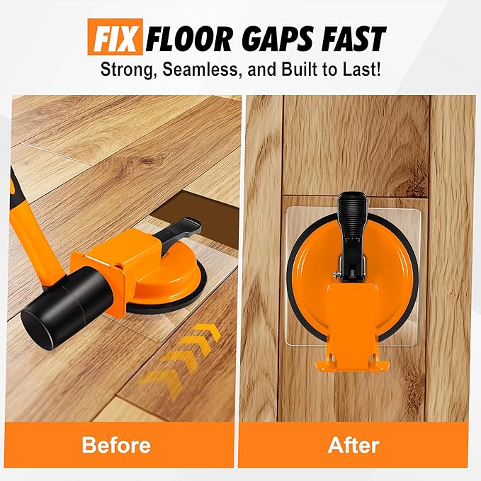 Floor Gap Fixer Tool with Rubber Mallet, Iron Body & Strong Suction Cup, Includes 5 Sticky Pads for Laminate, Vinyl, Wood & Tile Flooring Installation and Repair