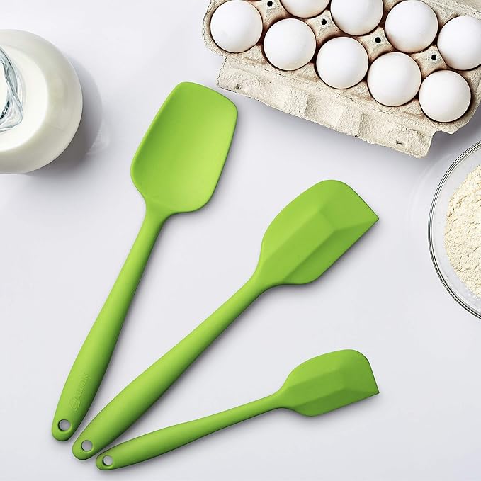 Silicone Spatula 3‑Piece Set Heat Resistant 600°F Non‑Stick Rubber Spatulas with Stainless Steel Core ALLWIN HOUSEWARE Large Spatula, Spoonula & Mini Spatula for Cooking & Baking, Green
