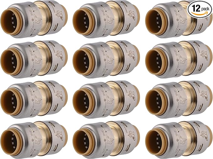 SharkBite Max 1/2 Inch Coupling, Made in the USA, Pack of 12, Push to Connect Brass Plumbing Fitting, UR008
