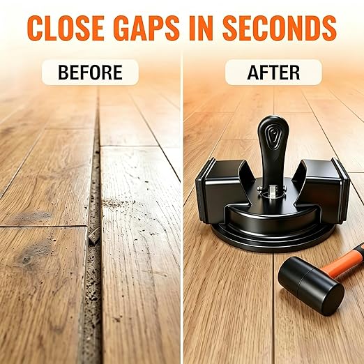 Heavy Duty Floor Gap Fixer Tool for Laminate & Vinyl Plank Flooring - Suction Cup Gap Fixer with Rubber Mallet & Reusable Pads, Plank Grabber for LVP, Hardwood & Floating Surface Repair Tool