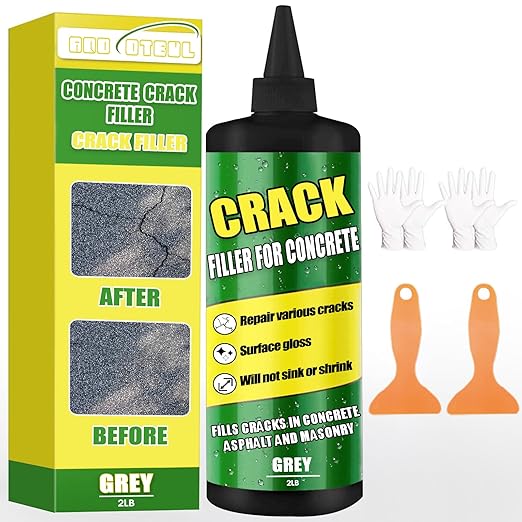Concrete Crack Filler Gray， Cement Crack Filler - Driveway, Walkway, Patio, Concrete Joint Repair (Gray, 2LB)