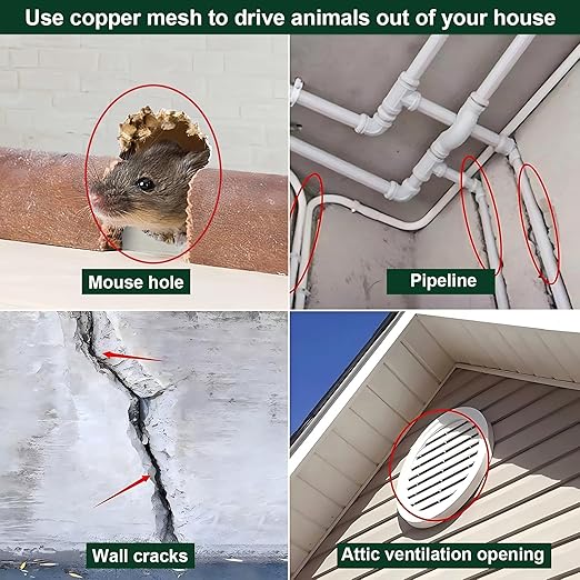 5 Inch x 150 ft Copper Mesh Roll for Rodent Control – Rustproof Wire Gap Filler for Holes, Bat/Snail Barrier, Garden & Home Repair – Includes Gloves, Scissors & Trowel