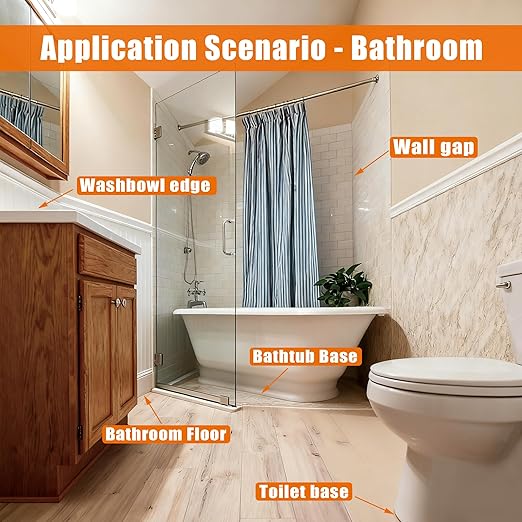 White Caulk Tape, Bathroom Waterproof Caulking Tape, Self-Adhesive Sealing for Kitchen Sink, Bathroom, Window, Shower, Toilet, Tub Floor Wall Tile Flex Edge Protector Strips (1.5" x 10.5Ft)