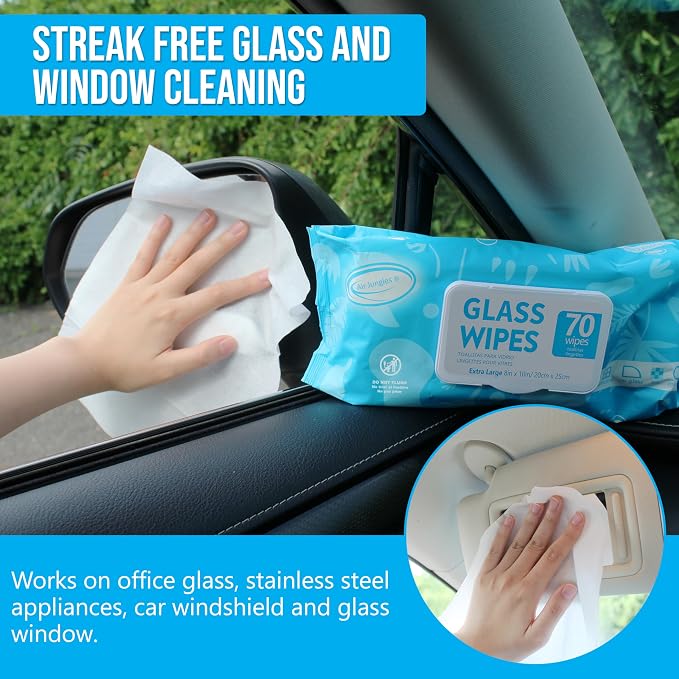 Air Jungles Car Interior Cleaning Wipes Set 210 Count, XL 8" x 10" | Multi-Purpose Wipes For Car Leather Seat, Windshield Window Mirror Cleaning, Steering Wheel & Vinyl Cleaning