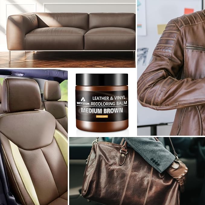 Leather Recoloring Balm - Medium Brown Leather Repair Kit for Furniture, Dye, Recolor, Renew, Repair & Restore Aged, Faded, Cracked, Peeling and Scuffed