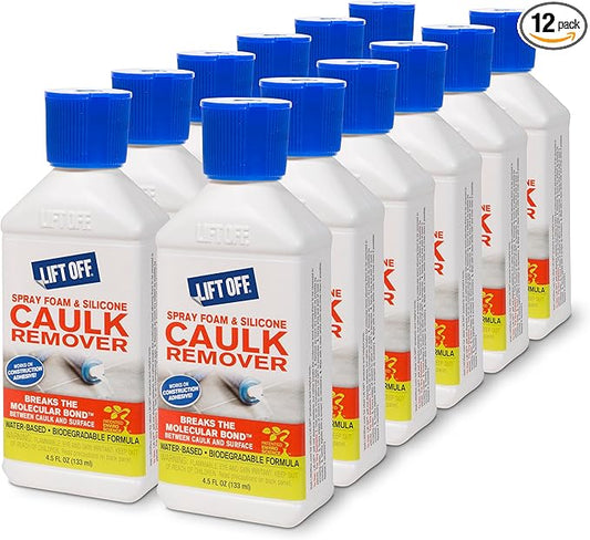 Motsenbocker's Lift Off 41145-12PK 4.5-Ounce Spray Foam and Silicone Caulk Remover Safe on Showers, Baseboards, Stainless Steel, Ceramic, and More, Water-Based, 4.5 Fl Oz, Pack of 12