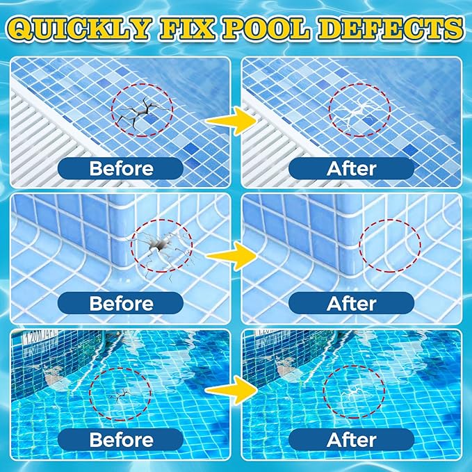 Pool Putty, 2 Part High Strength Epoxy Putty for Underwater or Above Fast Repair Leaks, Cracks, Filling, Pool Putty for Leaks Underwater, Tile, Fiberglass, Concrete, Cement and Other Surfaces