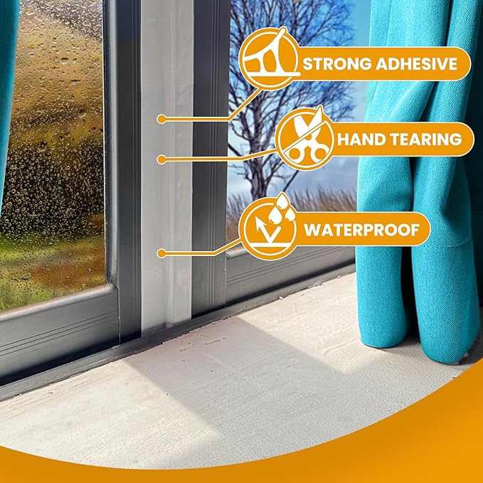 White Window Weather Sealing Tape,Window Draft Isolation Sealing Film Tape, AC Seal Air Conditioner Sealing Tape No Residue, Keep Out Cold Air Dust Rain, Waterproof (3inch*65.5ft)