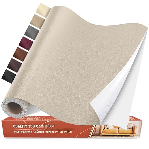 Self Adhesive Leather Repair Patch Kit, 31.4 in x 16 in Large Vinyl Leather Repair Tape for Furniture, Car Seat, Couch, Sofa, Chair Beige