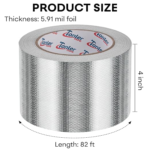 Fiberglass Aluminum Foil Tape 4in×82ft, Heavy Duty Flame Retardant Heat Shield, Reflective Thermal Insulation Adhesive for Exhaust Pipe, Muffler, Automotive & HVAC Duct Sealing