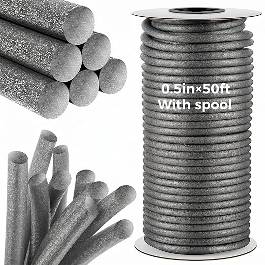 MotiMind 1/2 Inch x 500 ft Foam Backer Rod for Gaps Joints Concrete Crack Filler Caulk Saver Bulk Foam Backing Rod Concrete Filler Rope for Weather Stripping Door Seal(Gray)