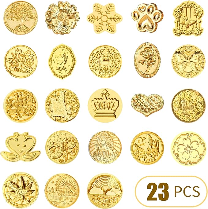 BATHRINS Wax Seal Stamp Kit-23Pcs Sealing Stamp Heads,Wooden Handle,Metal Seal Mold,Silicone Mat,Color Pen for Party Wedding Invitation Cards Envelopes Gift Wrapping Letter