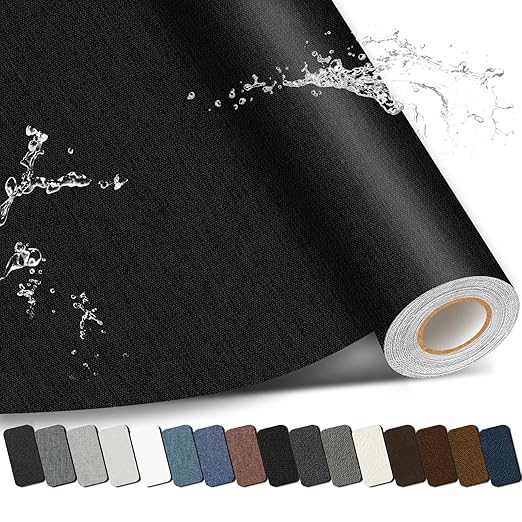 Linen Repair Patch, Large Self-Adhesive Fabric Repair Tape, Linen Fabric Repair Patch for Couch, Furniture, Car Interior, Sofa and Cushion (Black, 3.5X79 Inch)