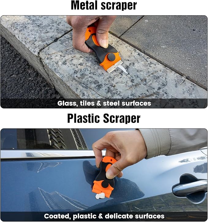 Eraser Wheel Decal Remover Tool Kit - 2 Pack Slotted Rubber Wheels with Razor Blade Scrapers & Drill Adapters - Professional Adhesive Pinstripe Sticker Remover for Cars, Trucks, RVs