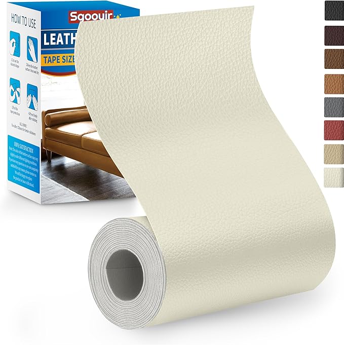 Leather Repair Patch Tape Kit, 3" x 80" Self Adhesive Leather Repair Patch for Furniture, Vinyl Kit for Car Seat, Chairs, Couch, Sofa, Boat Milky White